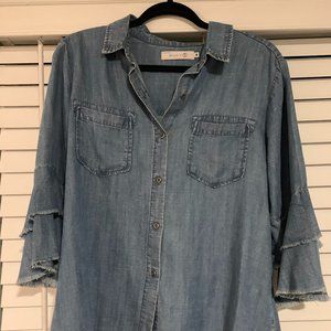 Chambray button down shirt with sleeve detail
